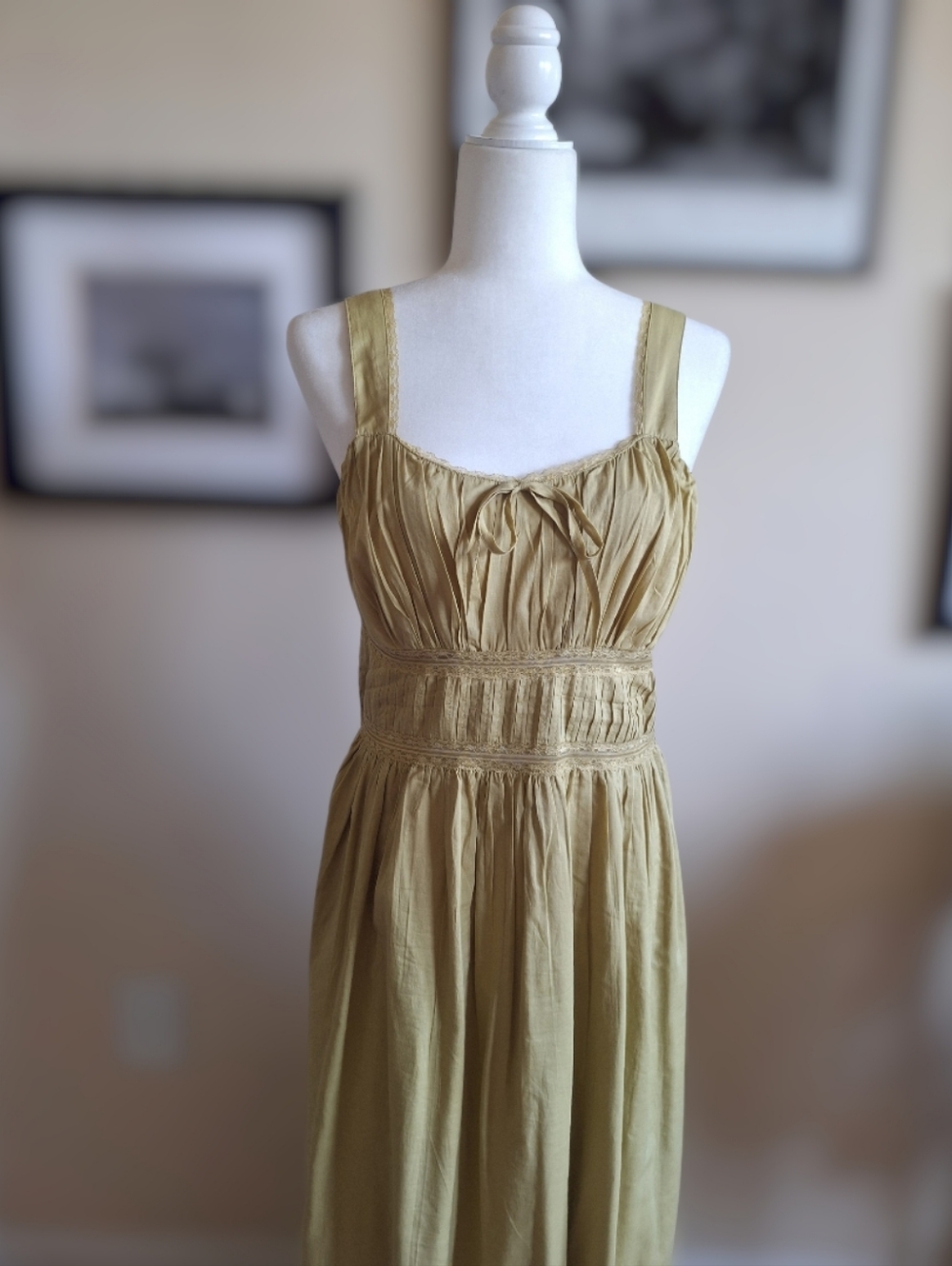 Primark Sage Midi Dress with Smocked Waist 100% Made In India